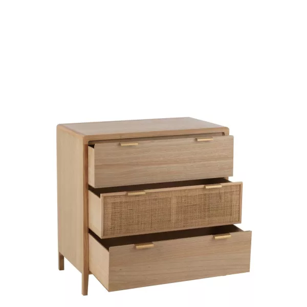 Commode 3 tiroirs en bois et rotin PAWAL (90x90 cm) (Naturel)