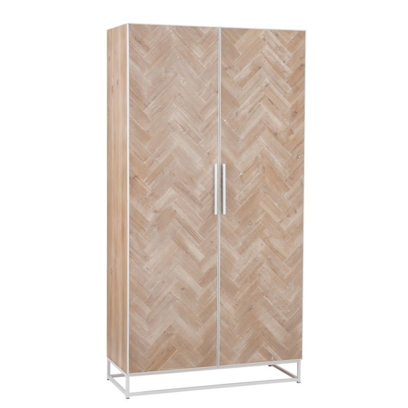 Armoire haute 2 portes en bois et métal BOULIPE (95x186 cm) (Naturel, blanc)