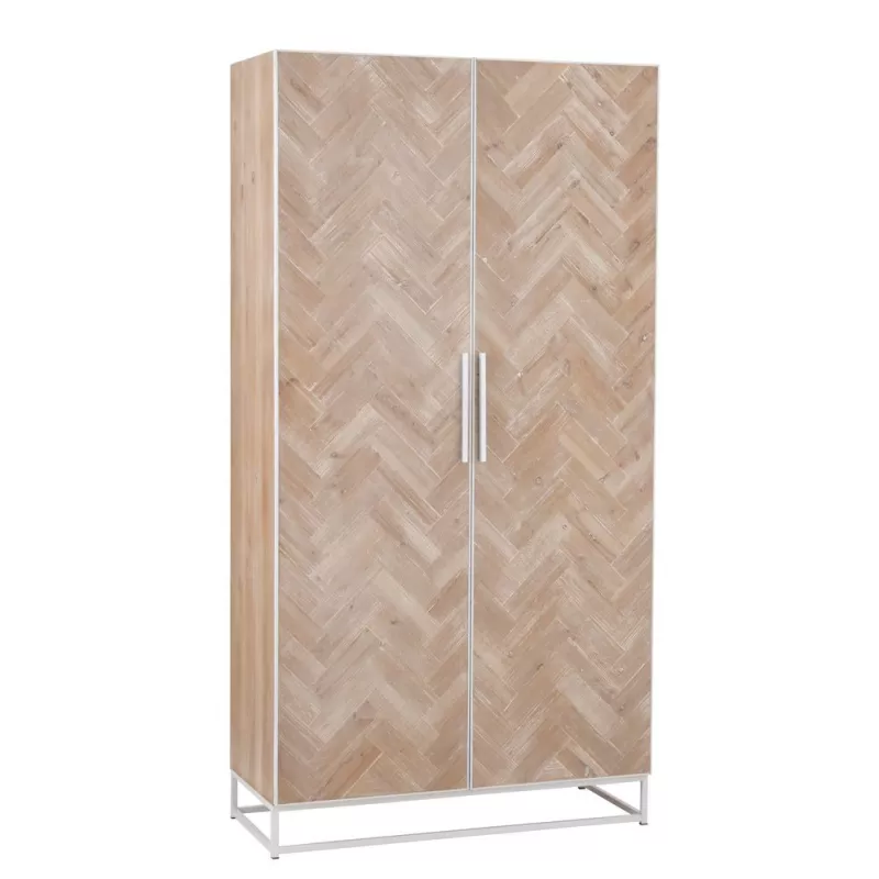 Armoire haute 2 portes en bois et métal BOULIPE (95x186 cm) (Naturel, blanc)