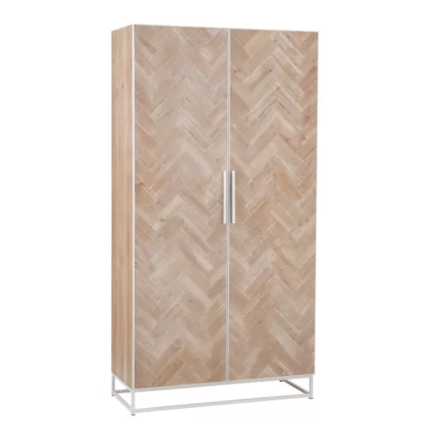 Armoire haute 2 portes en bois et métal BOULIPE (95x186 cm) (Naturel, blanc)