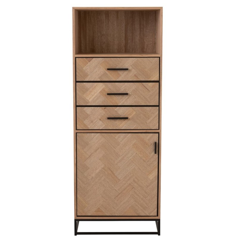 Armoire haute 3 tiroirs 1 porte en bois et métal BOULIPE (62x158 cm) (Naturel, Noir)