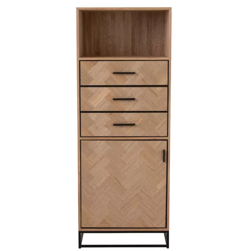 Armoire haute 3 tiroirs 1 porte en bois et métal BOULIPE (62x158 cm) (Naturel, Noir)