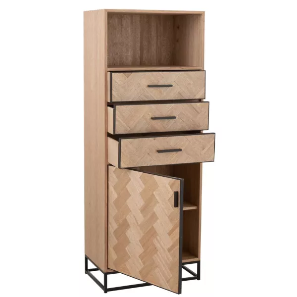 Armoire haute 3 tiroirs 1 porte en bois et métal BOULIPE (62x158 cm) (Naturel, Noir)