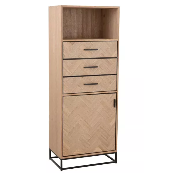 Armoire haute 3 tiroirs 1 porte en bois et métal BOULIPE (62x158 cm) (Naturel, Noir)