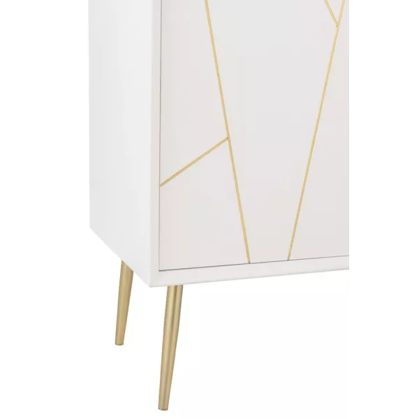 Meuble d'appoint 1 porte 3 tiroirs en bois et métal CHOUPI (80x83,5 cm) (Blanc, or)