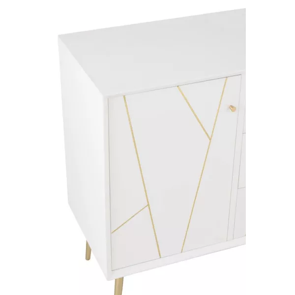 Meuble d'appoint 1 porte 3 tiroirs en bois et métal CHOUPI (80x83,5 cm) (Blanc, or)