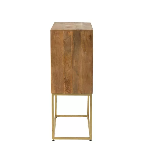 Armoire basse sur pied en bois de manguier et métal PINOU (76x122 cm) (Naturel, or)