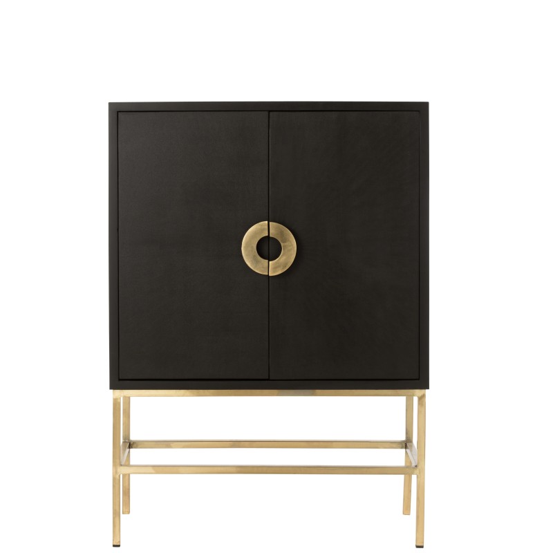 Armoire bar 2 portes 2 tiroirs en bois de manguier CHARLOU (107x140 cm) (Noir - Or)