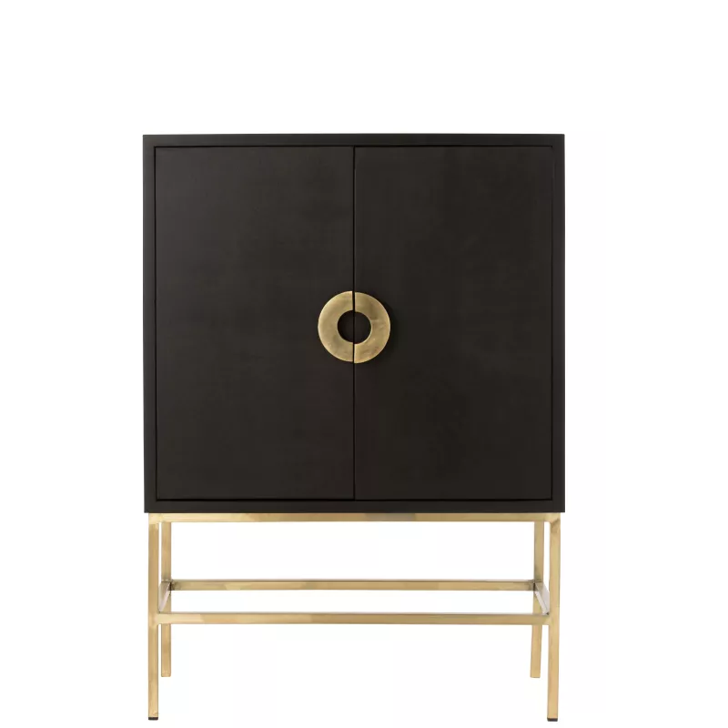 Armoire bar 2 portes 2 tiroirs en bois de manguier CHARLOU (107x140 cm) (Noir - Or)