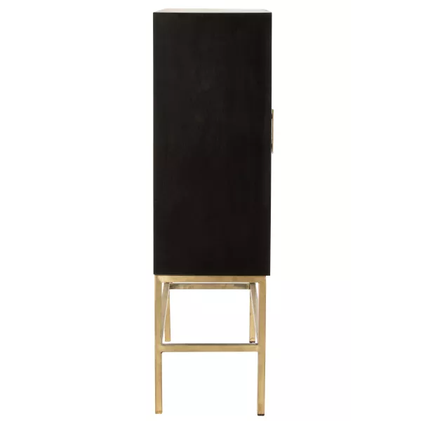 Armoire bar 2 portes 2 tiroirs en bois de manguier CHARLOU (107x140 cm) (Noir - Or)