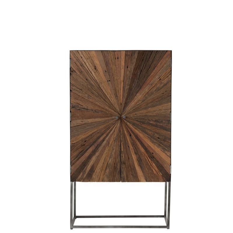 Armoire bar 2 portes 2 étagères en bois et métal MARGY (90x160 cm) (Marron, noir)