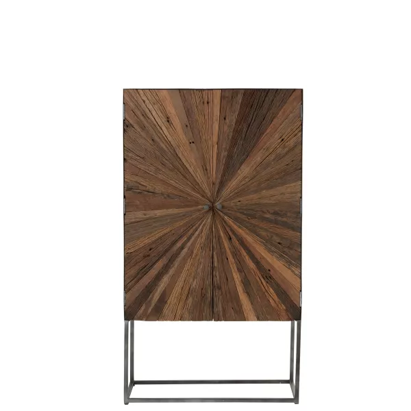 Armoire bar 2 portes 2 étagères en bois et métal MARGY (90x160 cm) (Marron, noir)