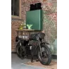 Meuble bar motocyclette en métal et bois de manguier CHINO (200x100 cm) (Gris foncé - Naturel)