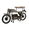 Meuble bar motocyclette en métal et bois de manguier CHINO (200x100 cm) (Gris foncé - Naturel)