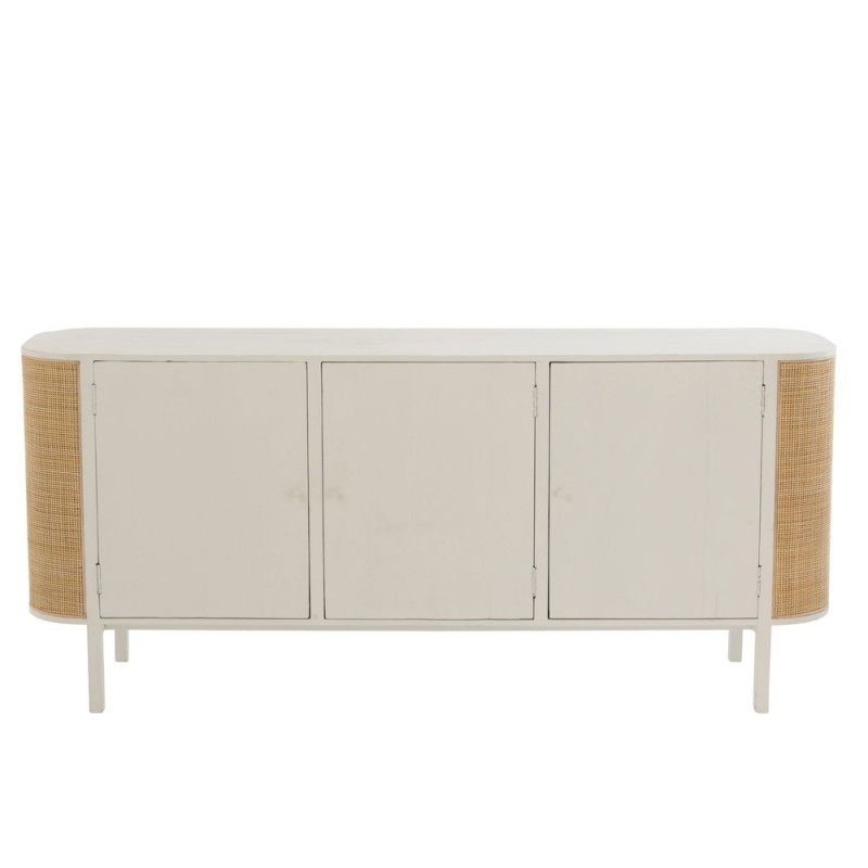 Buffet 3 portes en bois et rotin MIBOU (180x80 cm) (Blanc - Naturel)