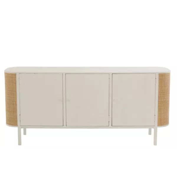 Buffet 3 portes en bois et rotin MIBOU (180x80 cm) (Blanc - Naturel)