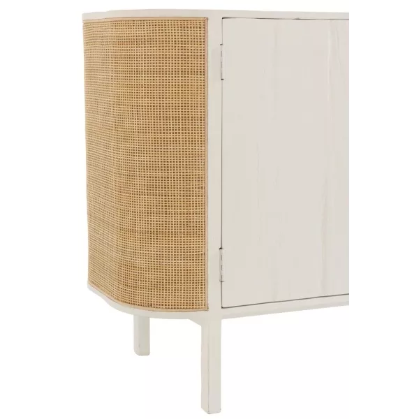 Buffet 3 portes en bois et rotin MIBOU (180x80 cm) (Blanc - Naturel)