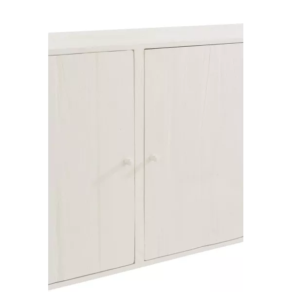 Buffet 3 portes en bois et rotin MIBOU (180x80 cm) (Blanc - Naturel)