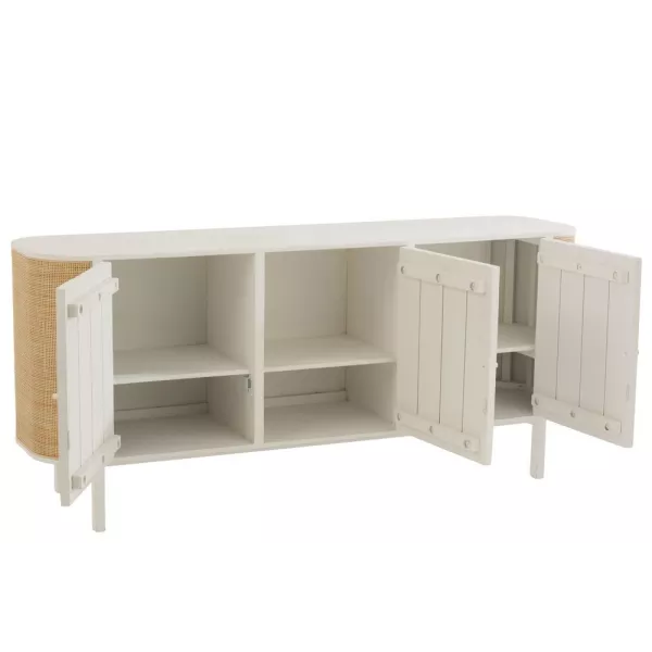 Buffet 3 portes en bois et rotin MIBOU (180x80 cm) (Blanc - Naturel)