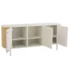 Buffet 3 portes en bois et rotin MIBOU (180x80 cm) (Blanc - Naturel)