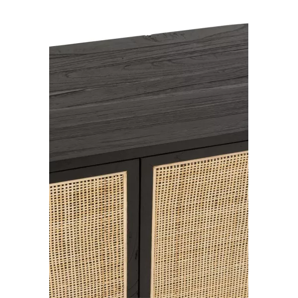 Buffet 2 portes en bois exotique et rotin MIAFIN (100x90 cm) (Noir, naturel)