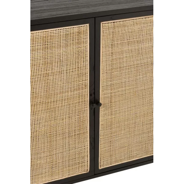 Buffet 2 portes en bois exotique et rotin MIAFIN (100x90 cm) (Noir, naturel)