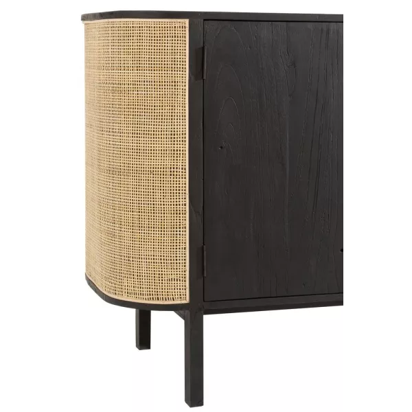 Buffet enfilade 3 portes en bois exotique et rotin MIAFIN (180x80 cm) (Noir, naturel)