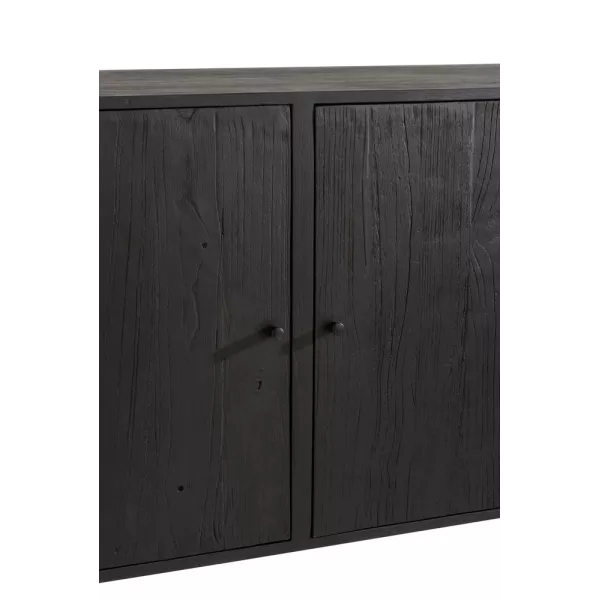 Buffet enfilade 3 portes en bois exotique et rotin MIAFIN (180x80 cm) (Noir, naturel)