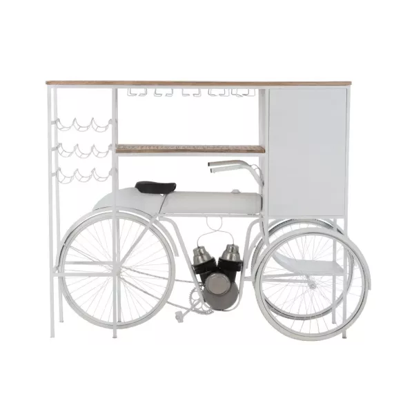 Meuble bar vélo en métal et bois de manguier PIRON (173x119 cm) (Blanc - Naturel)