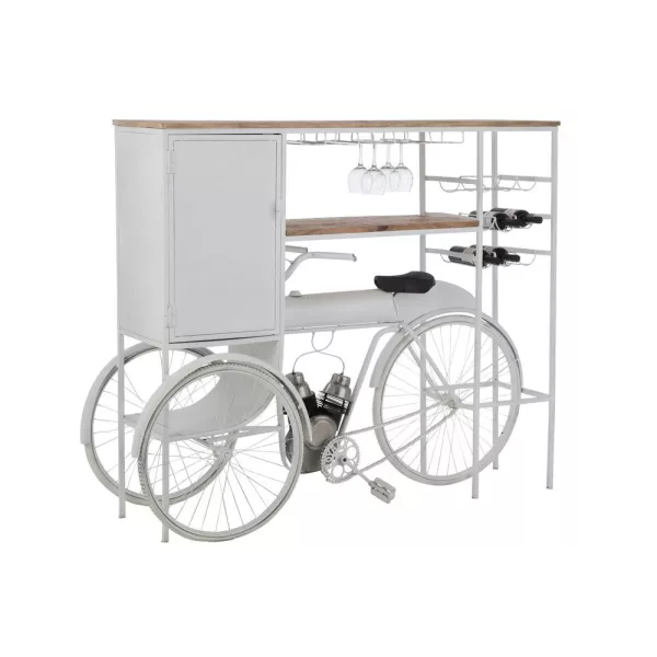 Meuble bar vélo en métal et bois de manguier PIRON (173x119 cm) (Blanc - Naturel)