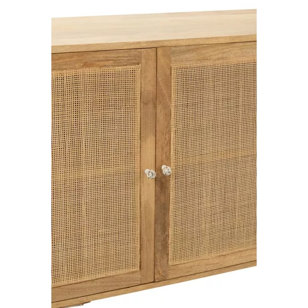 Buffet enfilade 4 portes en bois de manguier et rotin MAXANCE (170x80 cm) (Naturel)