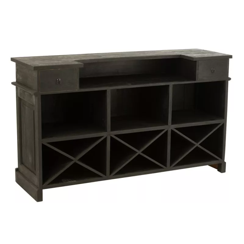 Meuble bar 2 tiroirs en bois de manguier XANPA (180x106 cm) (Noir)