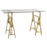 Bureau ajustable en verre et acier MITON (150x80 cm) (Transparent, doré)