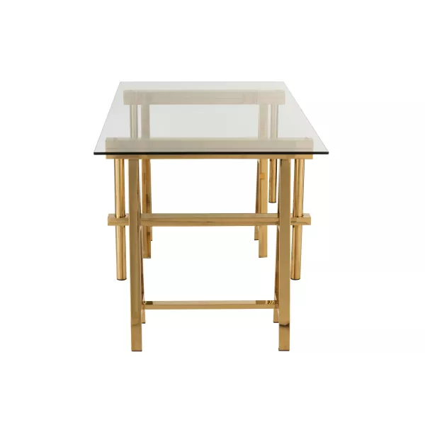 Bureau ajustable en verre et acier MITON (150x80 cm) (Transparent, doré)