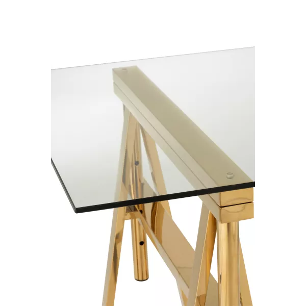 Bureau ajustable en verre et acier MITON (150x80 cm) (Transparent, doré)