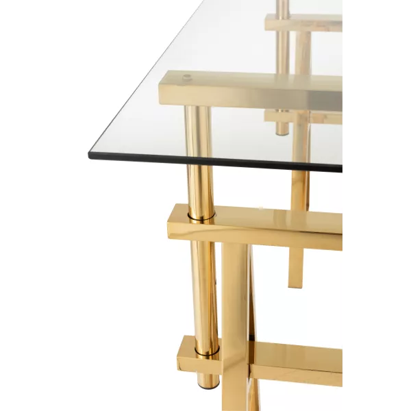 Bureau ajustable en verre et acier MITON (150x80 cm) (Transparent, doré)