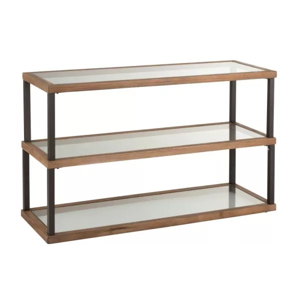 Console 3 étagères en verre et bois PRIGON (132x46 cm) (Marron)