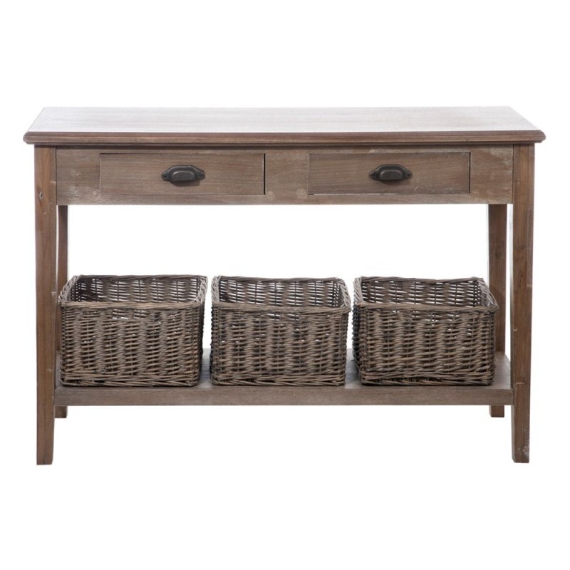 Console 2 tiroirs 3 paniers en bois JABIN (120x40 cm) (Naturel)