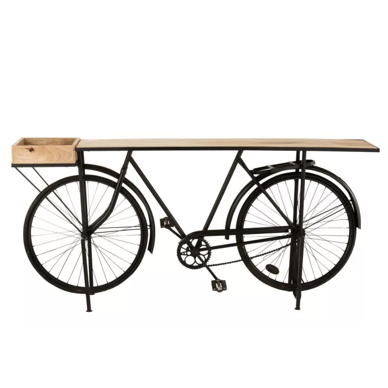 Console vélo en métal et bois de manguier JANBA (185x36 cm) (Noir - Naturel)