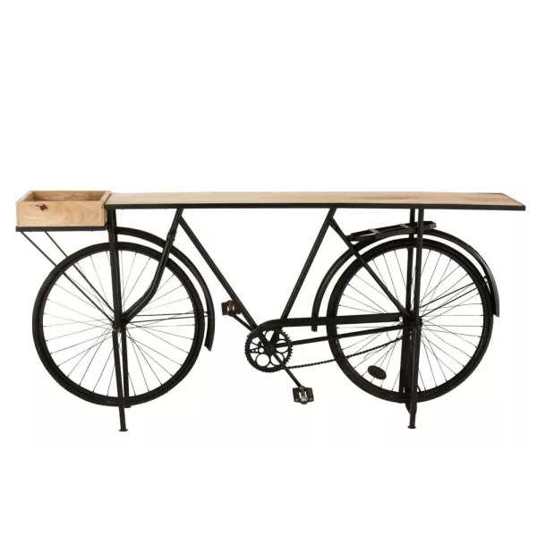 Console vélo en métal et bois de manguier JANBA (185x36 cm) (Noir - Naturel)