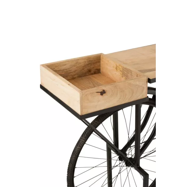 Console vélo en métal et bois de manguier JANBA (185x36 cm) (Noir - Naturel)