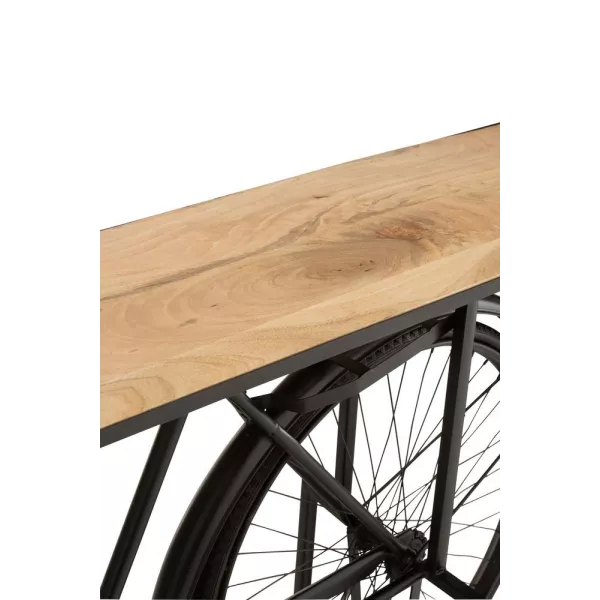 Console vélo en métal et bois de manguier JANBA (185x36 cm) (Noir - Naturel)