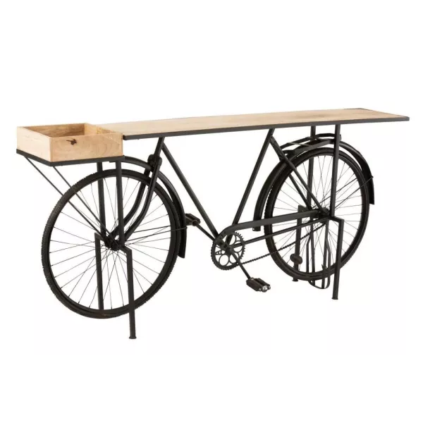 Console vélo en métal et bois de manguier JANBA (185x36 cm) (Noir - Naturel)