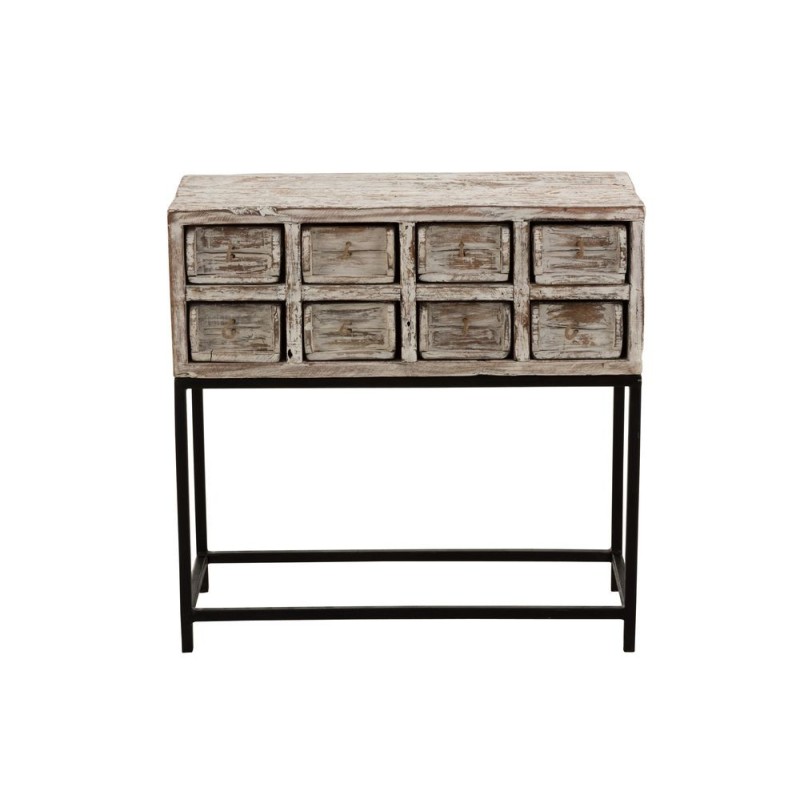 Console 8 tiroirs en bois recyclé et métal GINGOU (75x34 cm) (Blanc vieilli, noir)