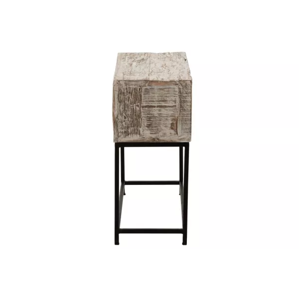 Console 8 tiroirs en bois recyclé et métal GINGOU (75x34 cm) (Blanc vieilli, noir)