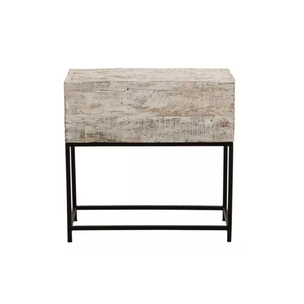 Console 8 tiroirs en bois recyclé et métal GINGOU (75x34 cm) (Blanc vieilli, noir)