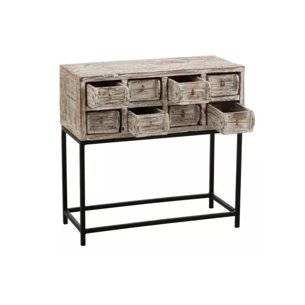 Console 8 tiroirs en bois recyclé et métal GINGOU (75x34 cm) (Blanc vieilli, noir)