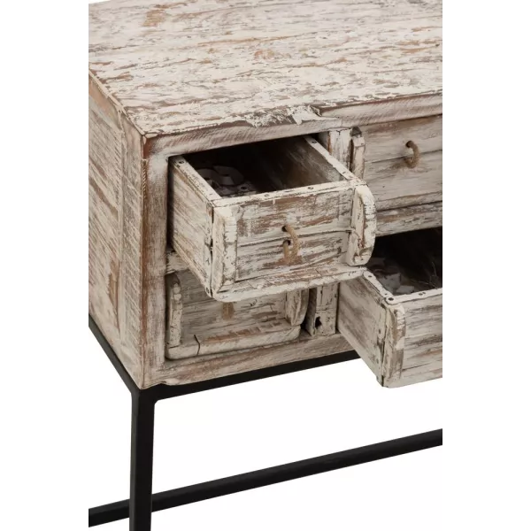 Console 8 tiroirs en bois recyclé et métal GINGOU (75x34 cm) (Blanc vieilli, noir)