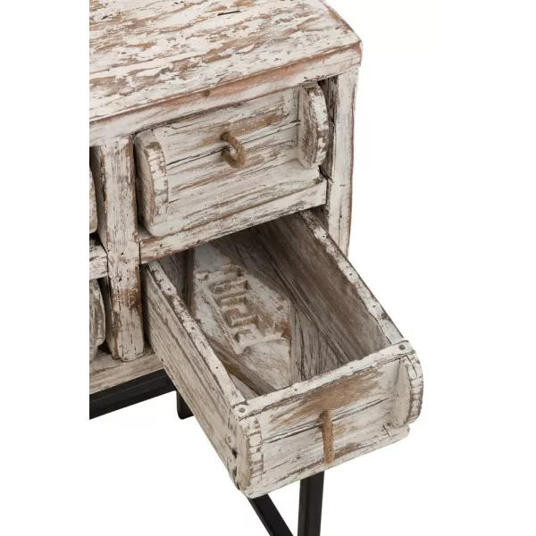 Console 8 tiroirs en bois recyclé et métal GINGOU (75x34 cm) (Blanc vieilli, noir)