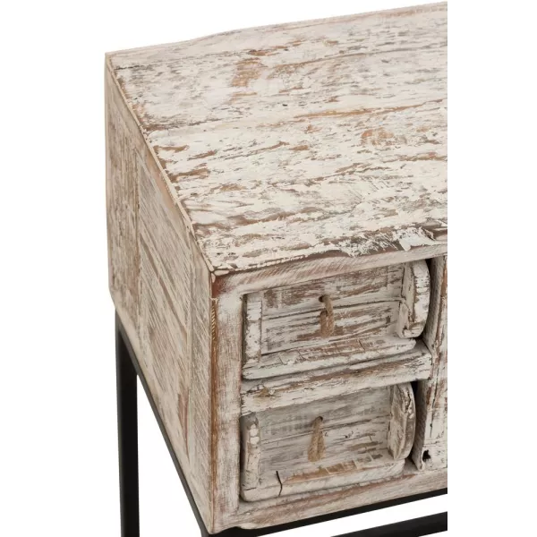 Console 8 tiroirs en bois recyclé et métal GINGOU (75x34 cm) (Blanc vieilli, noir)